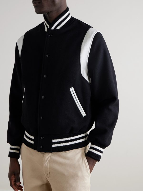 The Hayes Leather-Panelled Wool-Blend Varsity Jacket - FR