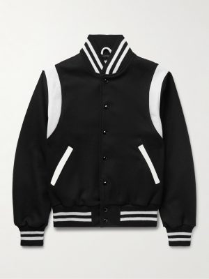 The Hayes Leather-Panelled Wool-Blend Varsity Jacket