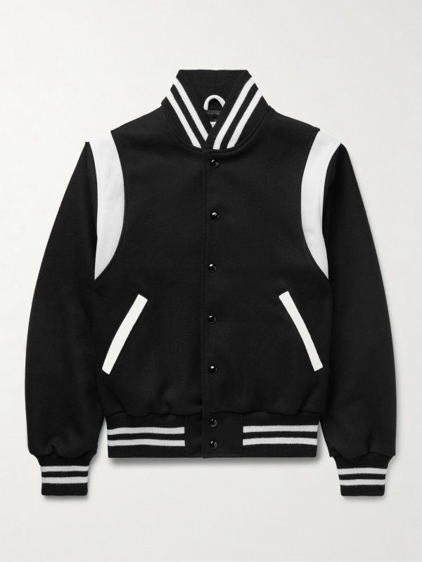 The Hayes Leather-Panelled Wool-Blend Varsity Jacket