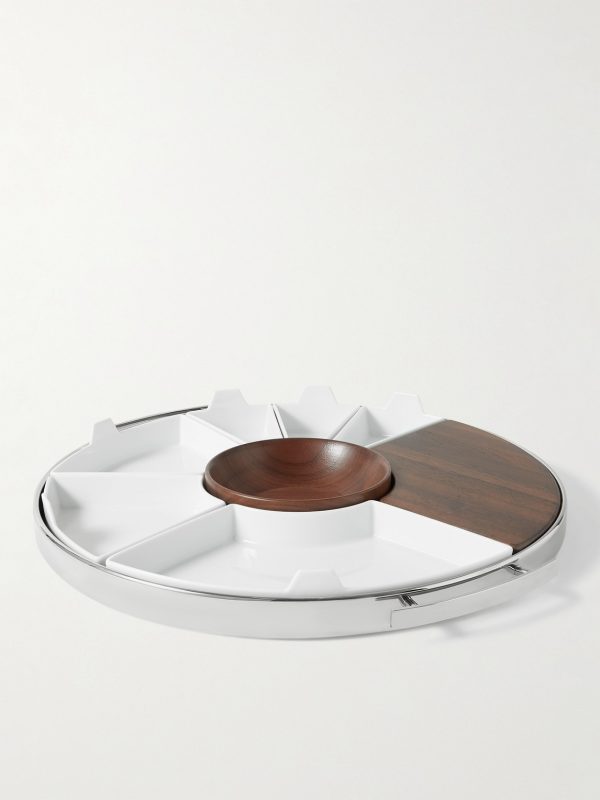 MOOD Party Stainless Steel, Walnut and Porcelain Tray - BK