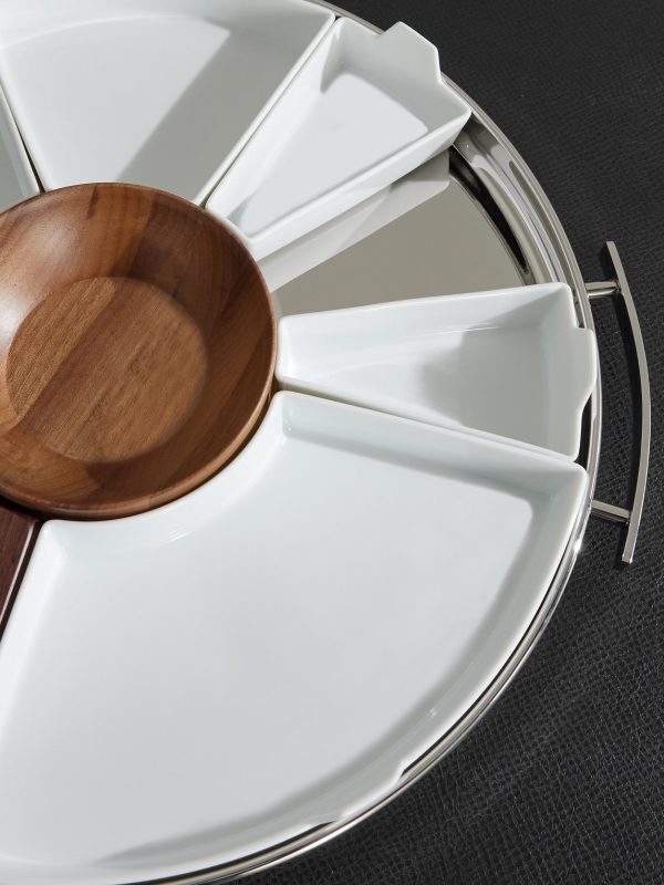 MOOD Party Stainless Steel, Walnut and Porcelain Tray - CU