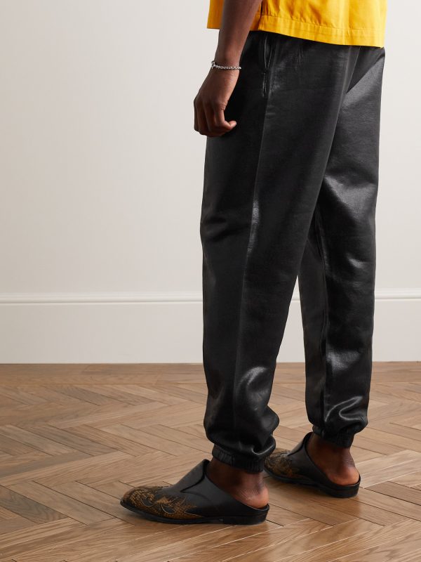 Analog Tapered Logo-Print Coated Cotton-Jersey Sweatpants - BK