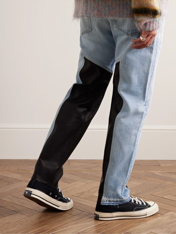 K.H. Slim-Fit Leather-Panelled Jeans - BK K.H. Slim-Fit Leather-Panelled Jeans - BK