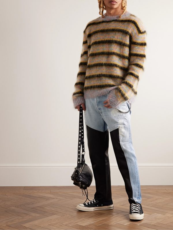 K.H. Slim-Fit Leather-Panelled Jeans - OU K.H. Slim-Fit Leather-Panelled Jeans - OU