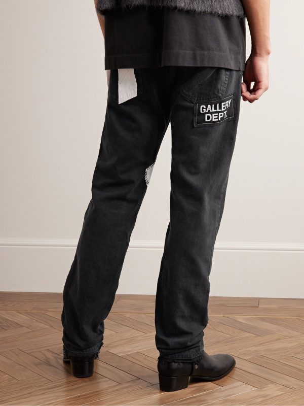 Slim-Fit Straight-Leg Painted Embroidered Distressed Jeans - BK Slim-Fit Straight-Leg Painted Embroidered Distressed Jeans - BK