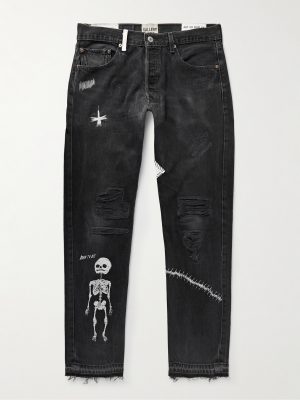 Slim-Fit Straight-Leg Painted Embroidered Distressed Jeans Slim-Fit Straight-Leg Painted Embroidered Distressed Jeans
