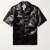 Parker Convertible-Collar Logo-Appliquéd Crinkled Patent-Leather Shirt Parker Convertible-Collar Logo-Appliquéd Crinkled Patent-Leather Shirt