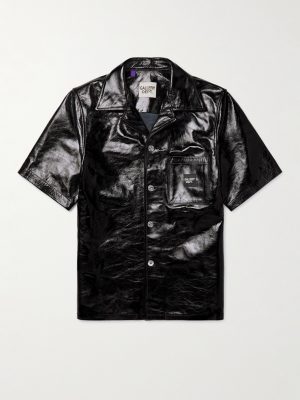 Parker Convertible-Collar Logo-Appliquéd Crinkled Patent-Leather Shirt Parker Convertible-Collar Logo-Appliquéd Crinkled Patent-Leather Shirt