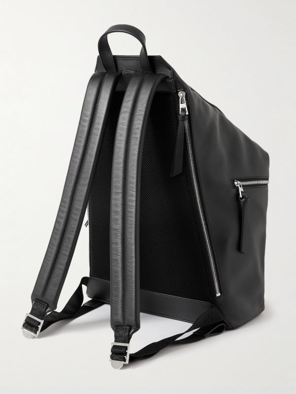 Convertible Logo-Debossed Mesh-Trimmed Leather Backpack - BK Convertible Logo-Debossed Mesh-Trimmed Leather Backpack - BK