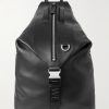 Convertible Logo-Debossed Mesh-Trimmed Leather Backpack Convertible Logo-Debossed Mesh-Trimmed Leather Backpack