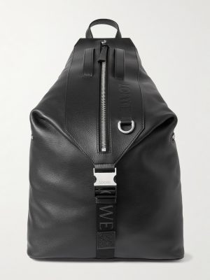 Convertible Logo-Debossed Mesh-Trimmed Leather Backpack
