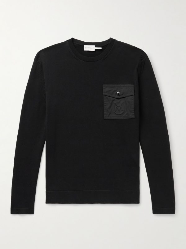 Logo-Appliquéd Twill-Trimmed Cotton Sweater Logo-Appliquéd Twill-Trimmed Cotton Sweater