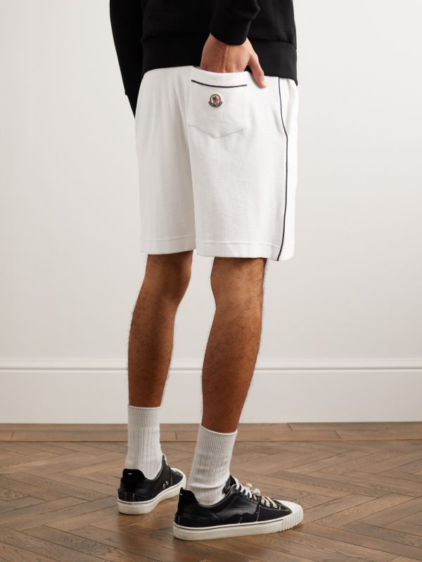Straight-Leg Piped Cotton-Terry Drawstring Shorts - BK