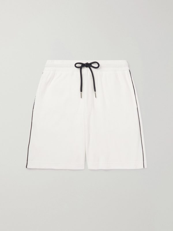 Straight-Leg Piped Cotton-Terry Drawstring Shorts