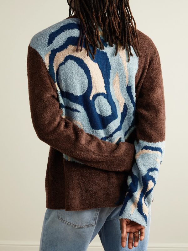 + Ollio Intarsia-Knit Bouclé Sweater - BK + Ollio Intarsia-Knit Bouclé Sweater - BK