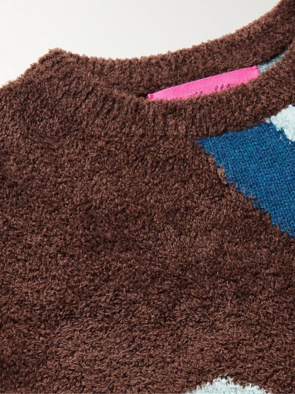 + Ollio Intarsia-Knit Bouclé Sweater - CU + Ollio Intarsia-Knit Bouclé Sweater - CU