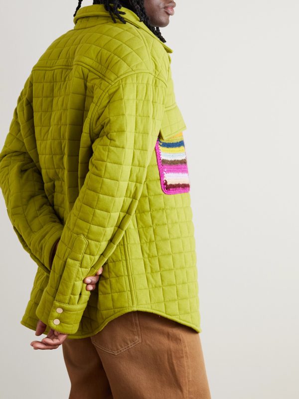 Crochet-Trimmed Quilted Cotton-Jersey Shirt Jacket - BK Crochet-Trimmed Quilted Cotton-Jersey Shirt Jacket - BK