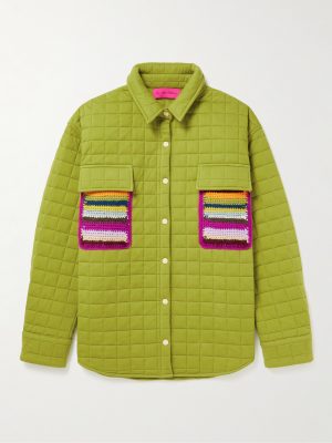 Crochet-Trimmed Quilted Cotton-Jersey Shirt Jacket Crochet-Trimmed Quilted Cotton-Jersey Shirt Jacket