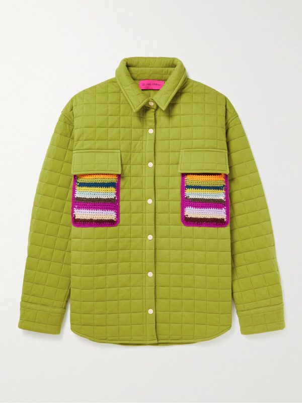 Crochet-Trimmed Quilted Cotton-Jersey Shirt Jacket Crochet-Trimmed Quilted Cotton-Jersey Shirt Jacket