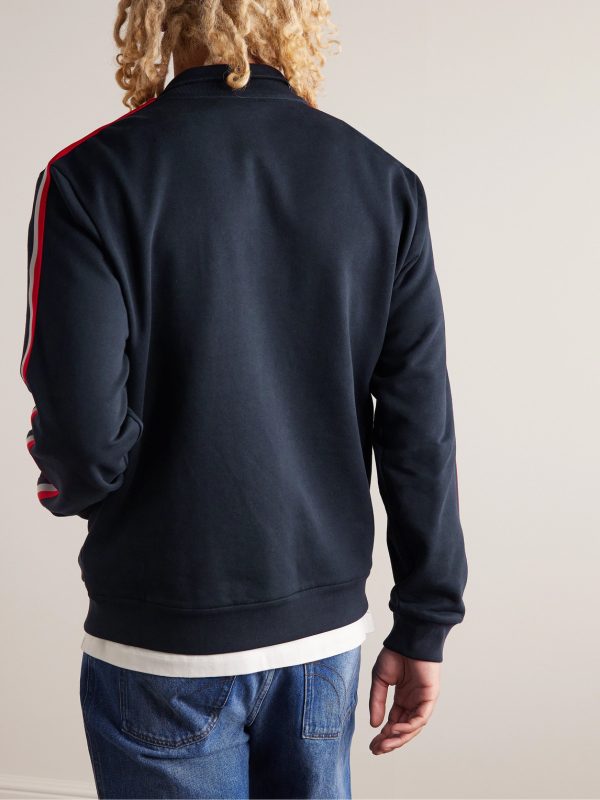 Striped Grosgrain-Trimmed Jersey Zip-Up Track Jacket - BK Striped Grosgrain-Trimmed Jersey Zip-Up Track Jacket - BK