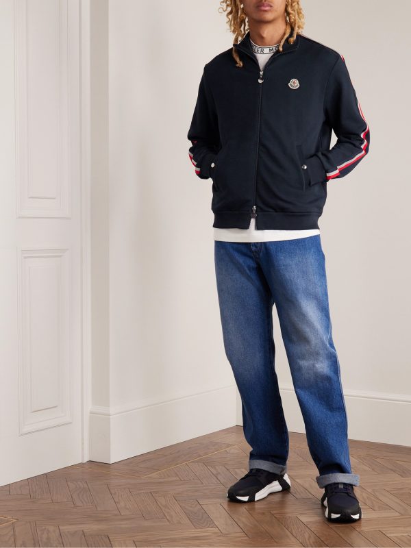 Striped Grosgrain-Trimmed Jersey Zip-Up Track Jacket - OU Striped Grosgrain-Trimmed Jersey Zip-Up Track Jacket - OU