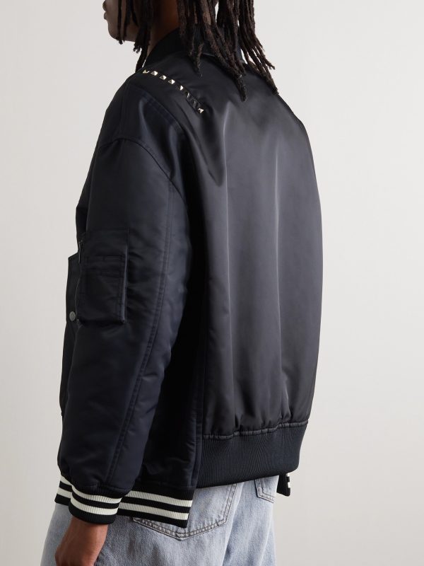Oversized Studded Nylon Bomber Jacket - BK