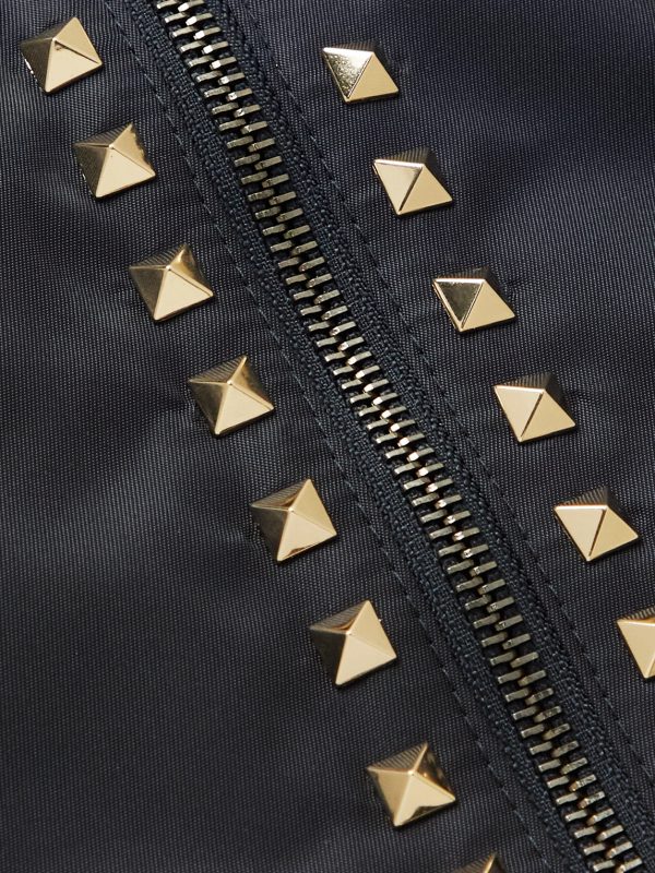 Oversized Studded Nylon Bomber Jacket - E1