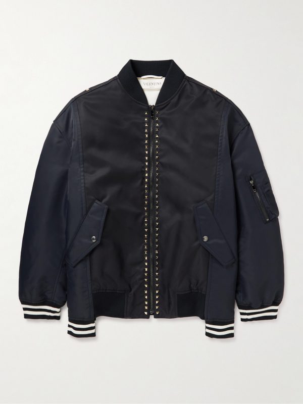 Oversized Studded Nylon Bomber Jacket