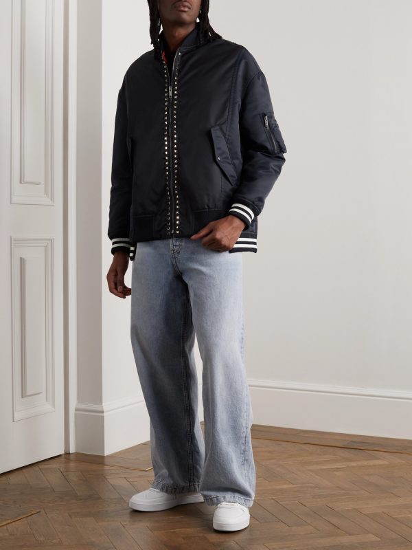 Oversized Studded Nylon Bomber Jacket - OU