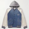 Cotton-Jersey, Satin and Denim Hooded Bomber Jacket Cotton-Jersey, Satin and Denim Hooded Bomber Jacket