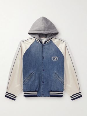 Cotton-Jersey, Satin and Denim Hooded Bomber Jacket Cotton-Jersey, Satin and Denim Hooded Bomber Jacket