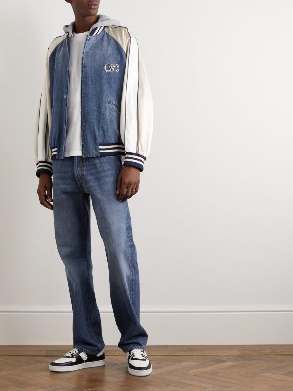Cotton-Jersey, Satin and Denim Hooded Bomber Jacket - OU Cotton-Jersey, Satin and Denim Hooded Bomber Jacket - OU