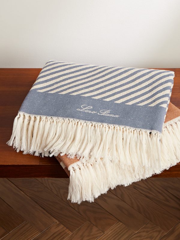 Moai Fringed Striped Cotton-Bouclé Beach Towel - E1