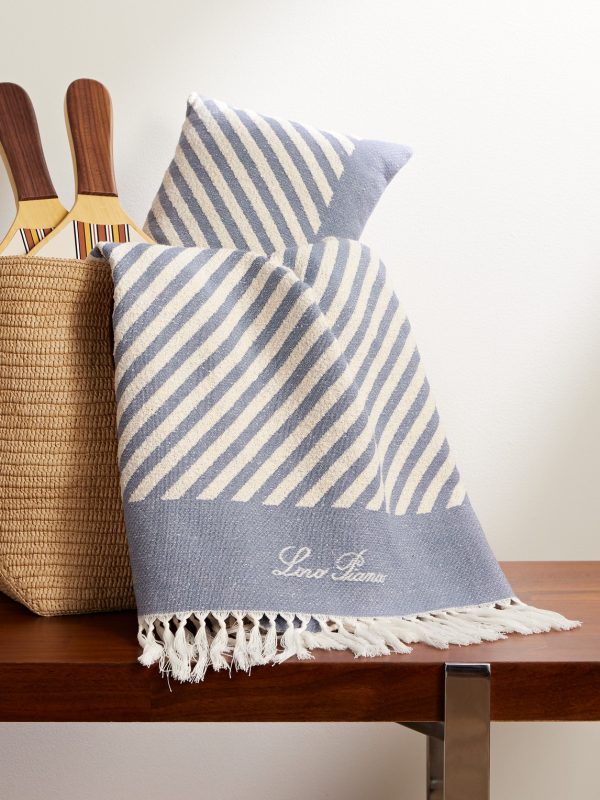 Moai Fringed Striped Cotton-Bouclé Beach Towel - OU