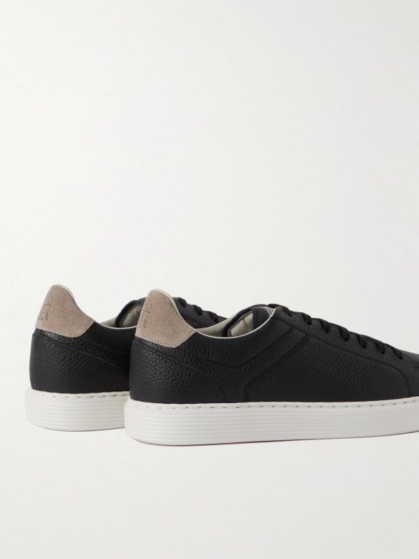 Suede-Trimmed Full-Grain Leather Sneakers - BK Suede-Trimmed Full-Grain Leather Sneakers - BK