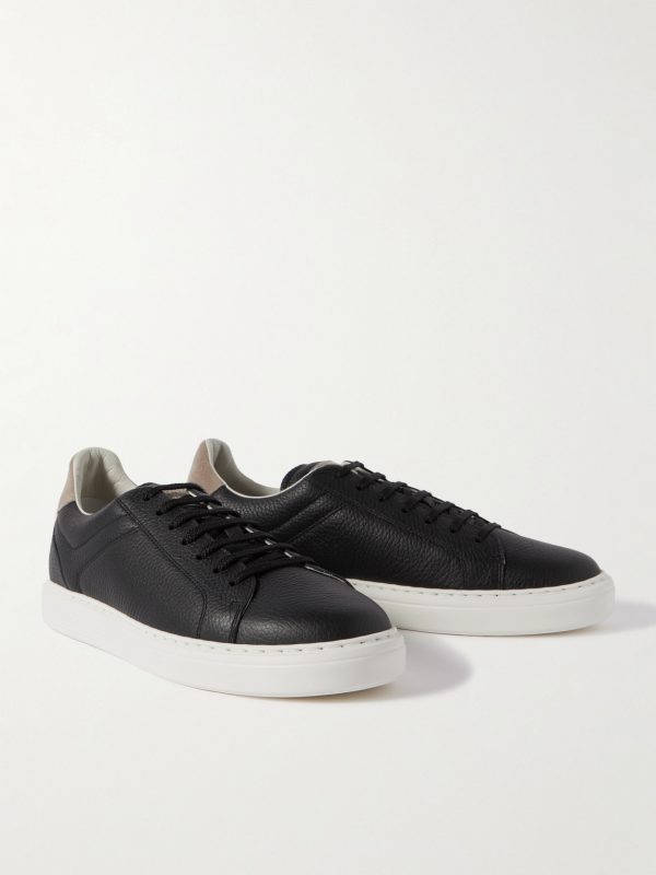 Suede-Trimmed Full-Grain Leather Sneakers - FR Suede-Trimmed Full-Grain Leather Sneakers - FR