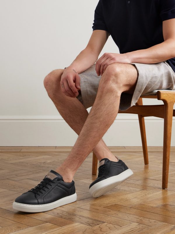 Suede-Trimmed Full-Grain Leather Sneakers - OU Suede-Trimmed Full-Grain Leather Sneakers - OU