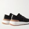 Leather-Trimmed Stretch-Knit Sneakers - BK Leather-Trimmed Stretch-Knit Sneakers - BK