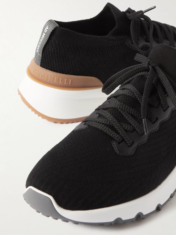 Leather-Trimmed Stretch-Knit Sneakers - CU Leather-Trimmed Stretch-Knit Sneakers - CU