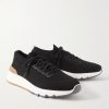 Leather-Trimmed Stretch-Knit Sneakers - FR Leather-Trimmed Stretch-Knit Sneakers - FR
