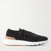 Leather-Trimmed Stretch-Knit Sneakers Leather-Trimmed Stretch-Knit Sneakers