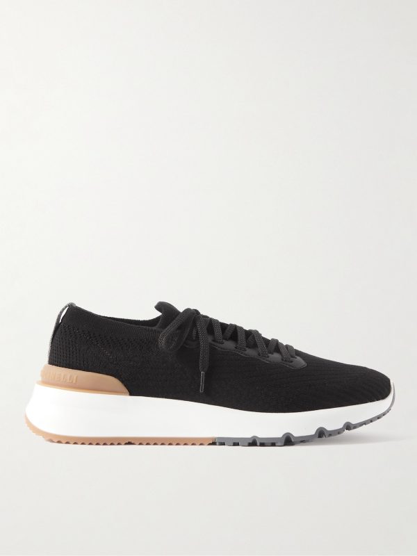 Leather-Trimmed Stretch-Knit Sneakers Leather-Trimmed Stretch-Knit Sneakers