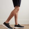 Leather-Trimmed Stretch-Knit Sneakers - OU Leather-Trimmed Stretch-Knit Sneakers - OU