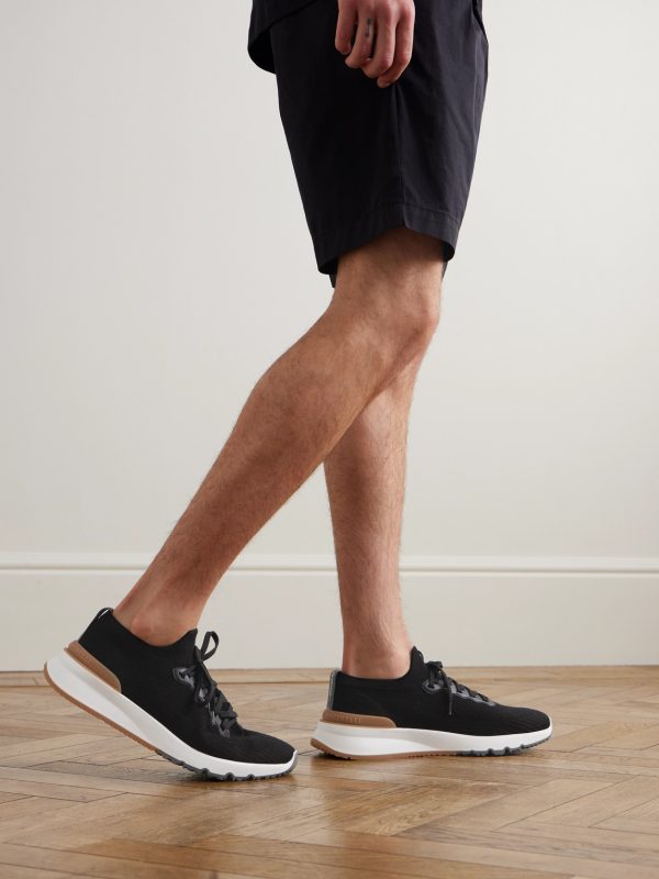 Leather-Trimmed Stretch-Knit Sneakers - OU Leather-Trimmed Stretch-Knit Sneakers - OU