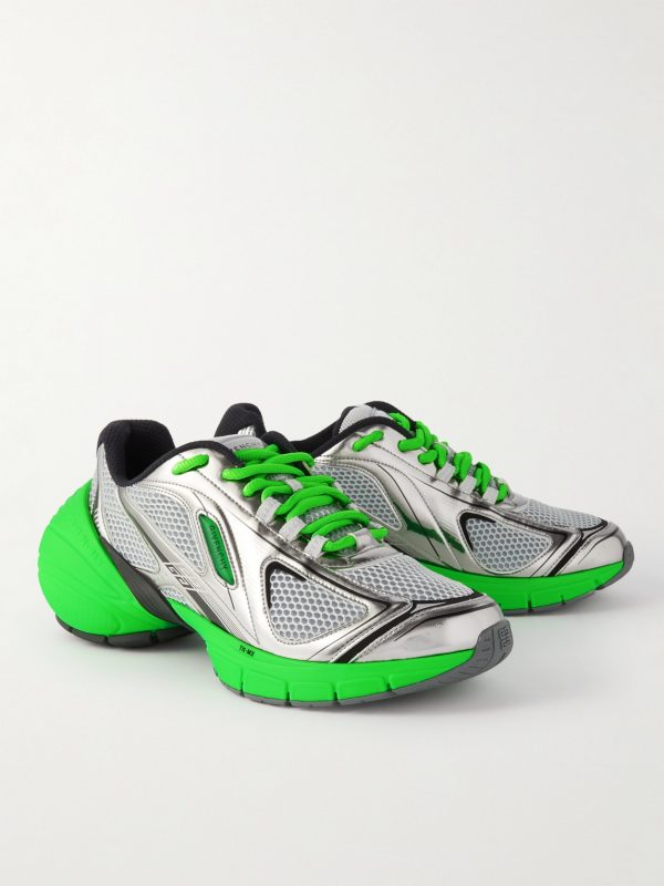 TK-MX Runner Faux Metallic Leather-Trimmed Mesh Sneakers - FR
