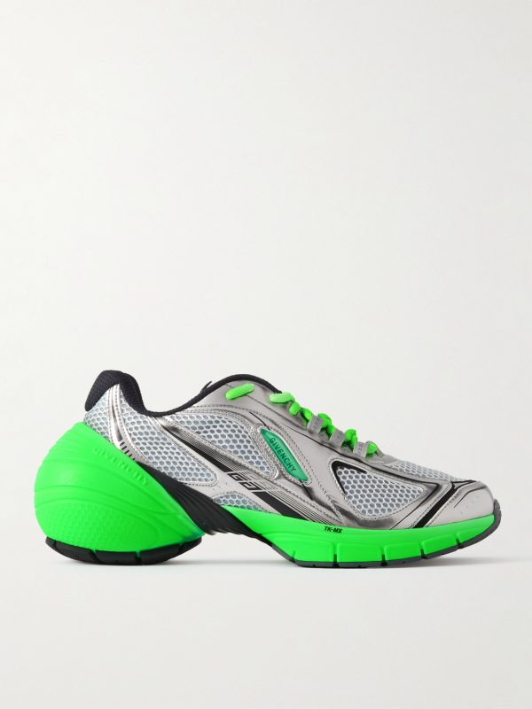 TK-MX Runner Faux Metallic Leather-Trimmed Mesh Sneakers