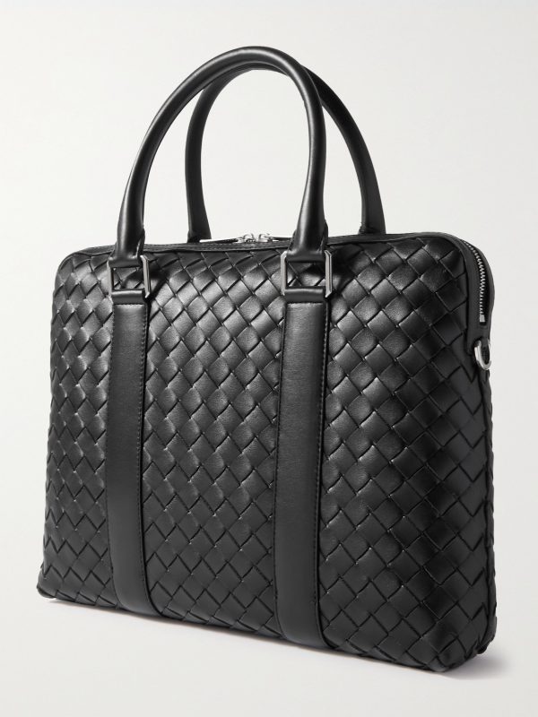Slim Intrecciato Leather Briefcase - BK Slim Intrecciato Leather Briefcase - BK