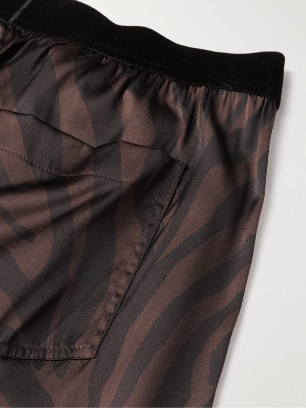 Straight-Leg Velvet-Trimmed Printed Silk-Blend Pyjama Trousers - CU Straight-Leg Velvet-Trimmed Printed Silk-Blend Pyjama Trousers - CU