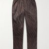 Straight-Leg Velvet-Trimmed Printed Silk-Blend Pyjama Trousers Straight-Leg Velvet-Trimmed Printed Silk-Blend Pyjama Trousers