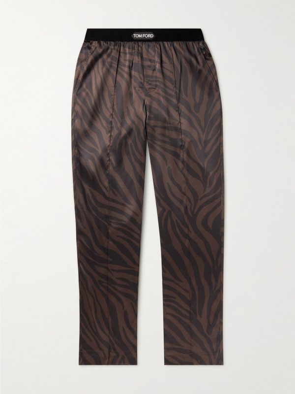 Straight-Leg Velvet-Trimmed Printed Silk-Blend Pyjama Trousers Straight-Leg Velvet-Trimmed Printed Silk-Blend Pyjama Trousers